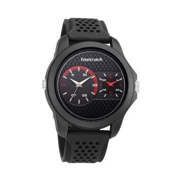 Fastrack Dual Time Quartz Analog Black Dial Silicone Strap Watch for Guys
