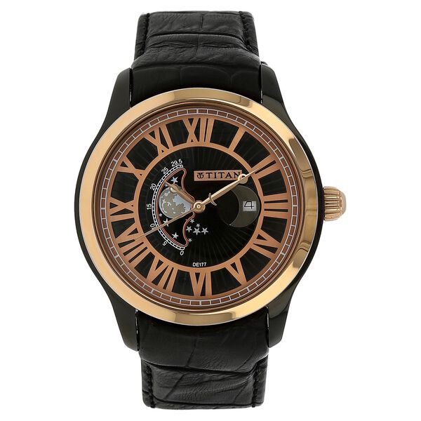 Titan Moonphase Black Dial Leather Strap watch for Men - image number 0