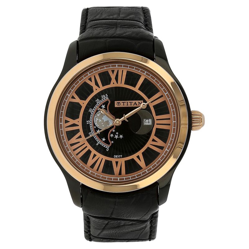 Titan Moonphase Black Dial Leather Strap watch for Men