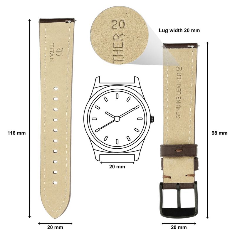 20 mm Brown Genuine Leather Strap for Men - image number 1