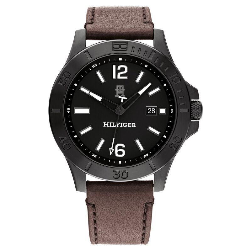 Tommy Hilfiger Black Dial Brown Colour Leather Strap Watch for Men - image number 0