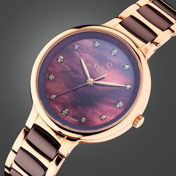 Xylys Swiss Analog Rose Gold Steel And Ceramic Strap Mother Of Pearl Dial Watch For Women