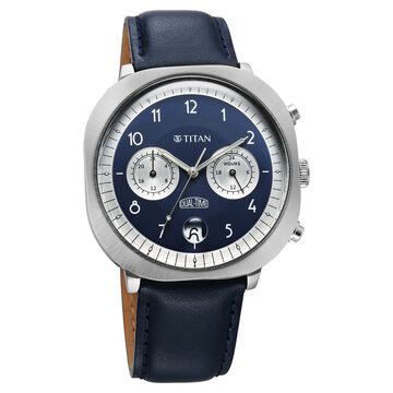 Titan Timeless Treasures Quartz Analog Dual Time Blue Dial With Blue Color Leather Strap Watch For Men