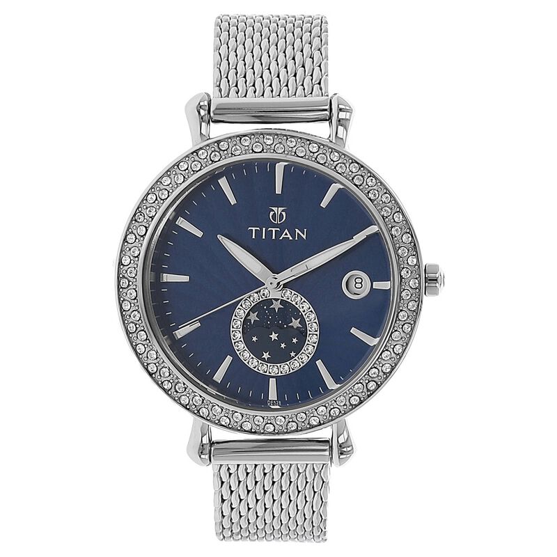 Titan Quartz Analog Moonphase Blue Dial Stainless Steel Strap Watch for Women - image number 0