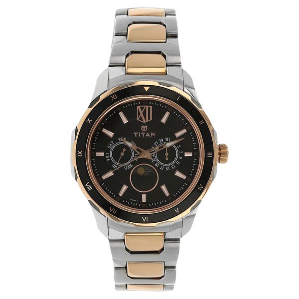 Titan Quartz Multifunction Black Dial Stainless Steel Strap Watch for Men - image number 0