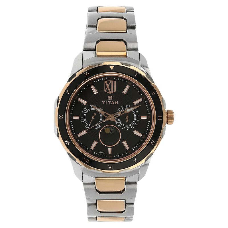 Titan Quartz Multifunction Black Dial Stainless Steel Strap Watch for Men