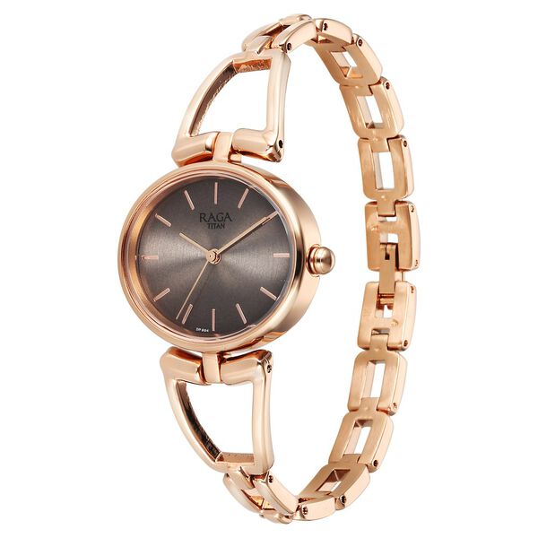 Titan Raga Ascend Quartz Analog Brown Dial With Rose Gold Color Metal Strap Watch For Women - image number 2