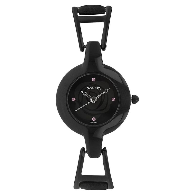 Sonata Quartz Analog Black Dial Leather Strap Watch for Women