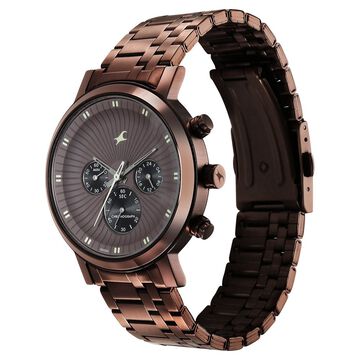 Fastrack Kronos Multifunction Brown Dial Stainless Steel Strap Watch for Guys