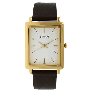 Sonata Quartz Analog White Dial Leather Strap Watch for Men