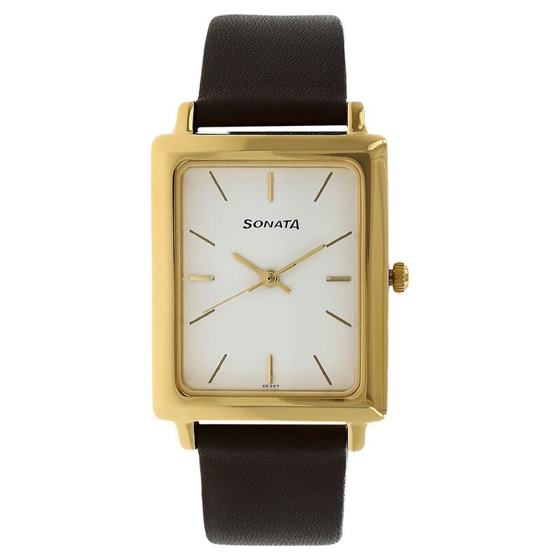 Sonata Quartz Analog White Dial Leather Strap Watch for Men
