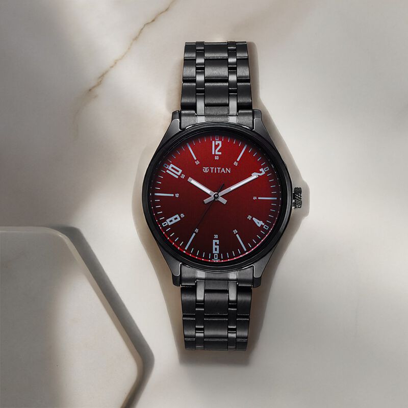 Titan Wrist Wit Quartz Analog Brown Dial Stainless Steel Strap Watch for Men