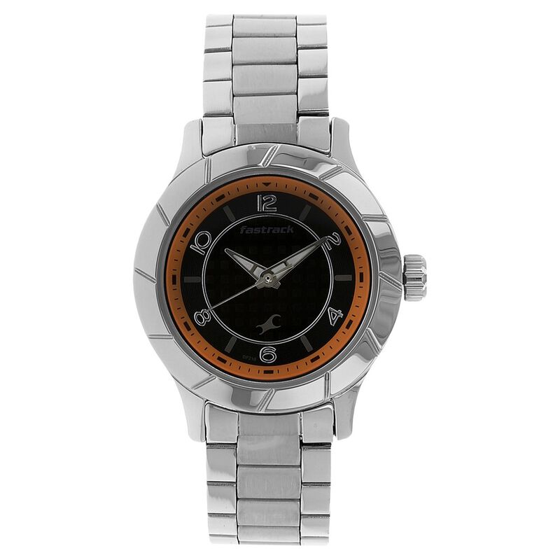 Fastrack Quartz Analog Black Dial Stainless Steel Strap Watch for Girls