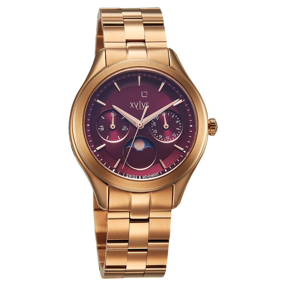 Buy Online Xylys Swiss Quartz Maroon Dial Rose Gold Stainless