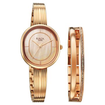 Titan Raga Contempore Quartz Analog Rose Gold Mother Of Pearl Dial Metal Strap Watch For Women