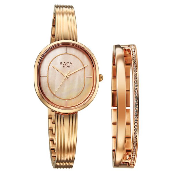 Titan Raga Contempore Quartz Analog Rose Gold Mother Of Pearl Dial Metal Strap Watch For Women - image number 0
