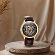 Titan Nebula Art Deco 18k Gold Skeleton Automatic Swiss calibre Leather Strap Watch for Men - image number 6