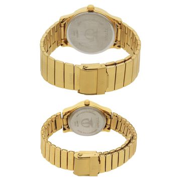 Titan Quartz Analog Champagne Dial Metal Strap Watch for Couple