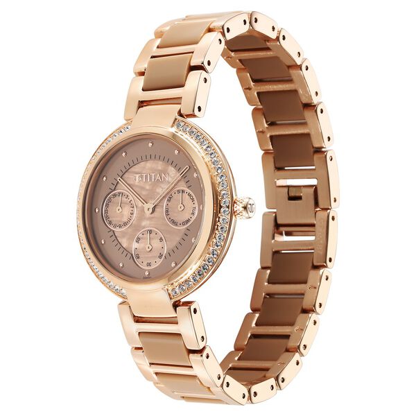 Titan Acetate Mother Of Pearl Quartz Multifunction Hybrid Strap Watch for Women - image number 2