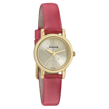 Sonata Floral Folkart Champagne Dial Women Watch With Leather Strap