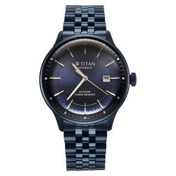 Titan Weekender 60 Hours Power Reserve Concealed Automatic Analog Blue Dial Blue Stainless Steel Strap Watch for Men