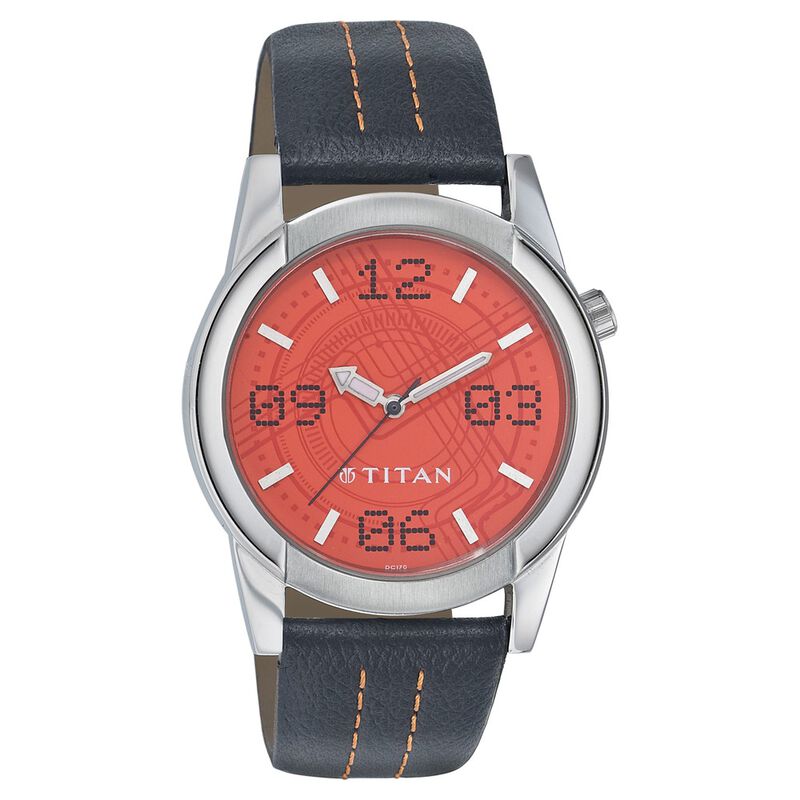 Titan Analog Orange Dial Leather Strap watch for Men