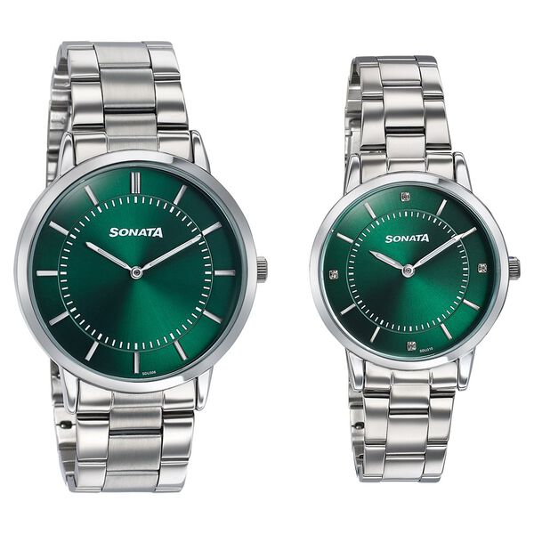 Sonata Soulmates Forest Green Dial Couple Watch - image number 1