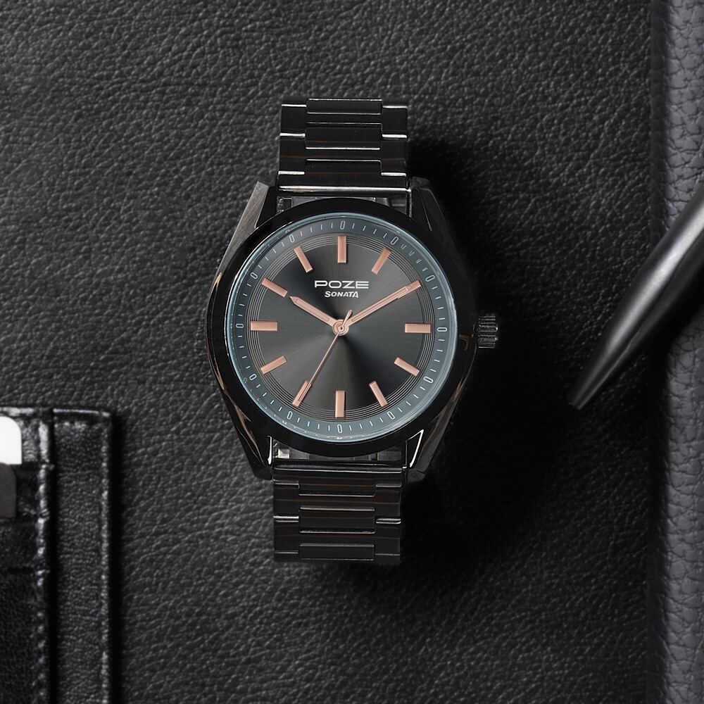 Sonata Poze Quartz Analog Grey Dial Metal Strap Watch For Men-image-36