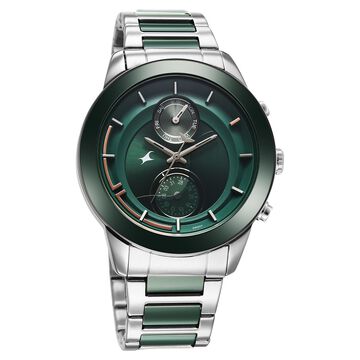Fastrack Cerame - Oceanyx Quartz Analog with Day and Date Green Dial Two Toned Strap Watch For Guys