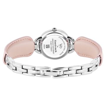 Vyb Muse By Fastrack Quartz Analog Pink Dial Silver PU Leather & Metal Strap Watch For Girls
