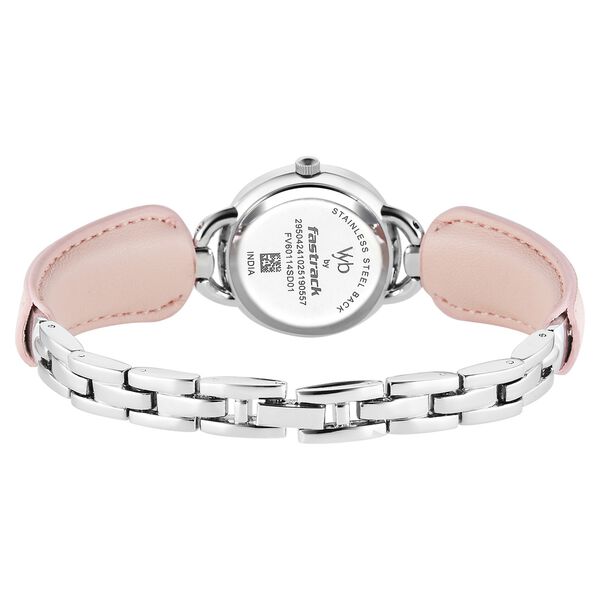 Vyb Muse By Fastrack Quartz Analog Pink Dial Silver PU Leather & Metal Strap Watch For Girls - image number 5