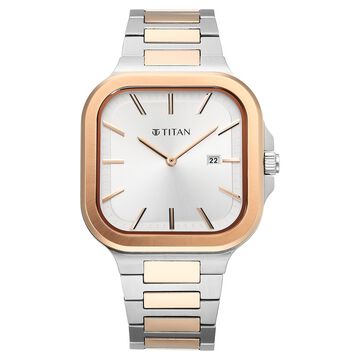 Titan Classique Slim Square Quartz Analog with Date Silver Dial Stainless Steel Strap Watch for Men