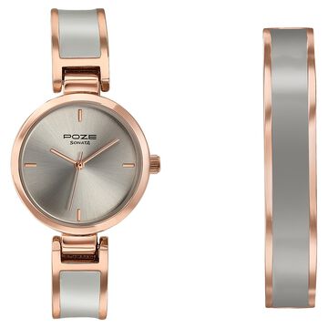 Sonata Poze Quartz Analog Grey Dial Two Toned Kada Strap Watch For Women