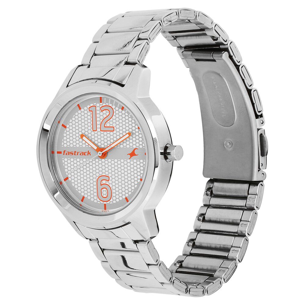 Fastrack Loopholes Quartz Analog White Dial Stainless Steel Strap Watch for Girls