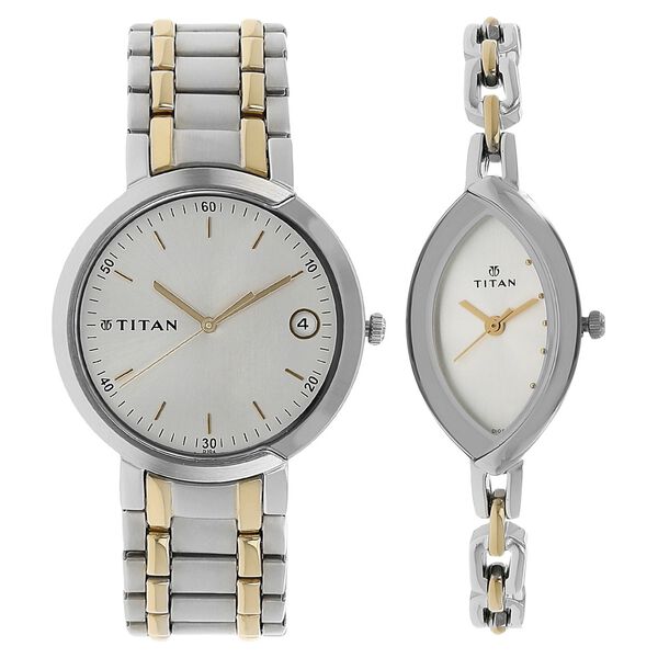 Titan Bandhan White Dial Analog with Date Stainless Steel Strap Watch for Couple - image number 0