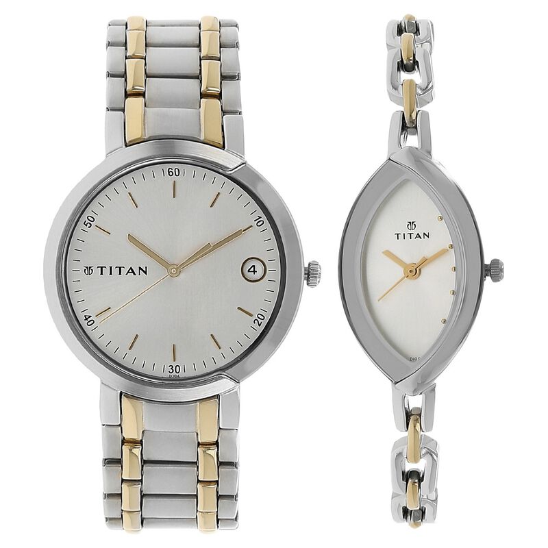 Titan Bandhan White Dial Analog with Date Stainless Steel Strap Watch for Couple