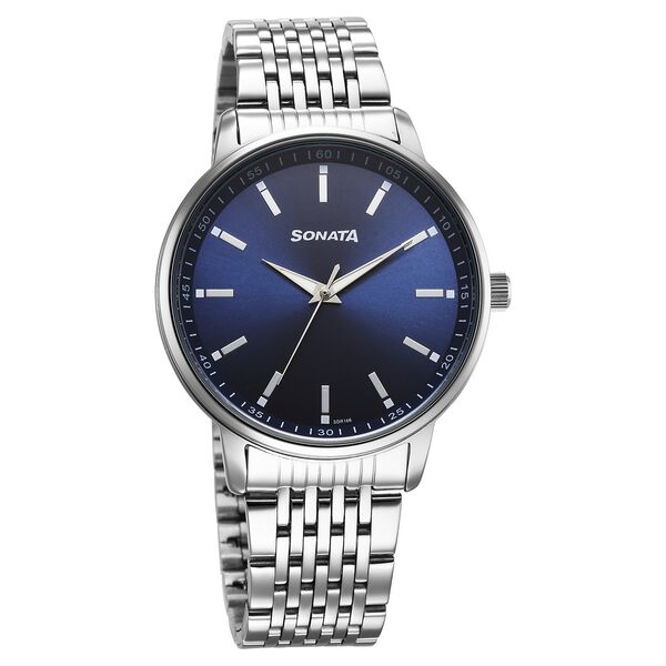 Sonata Wedding Quartz Analog Blue Dial Stainless Steel Strap Watch For Men - image number 0