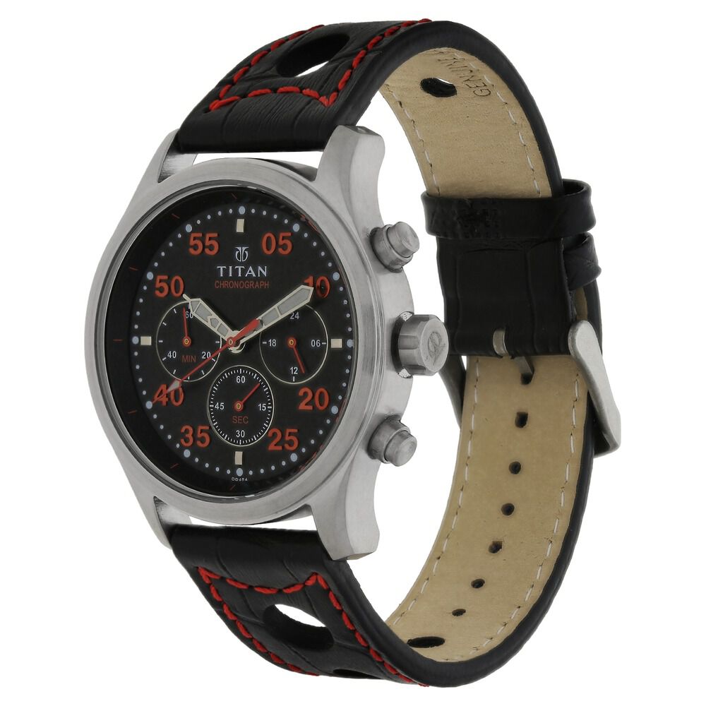 Buy Online Titan Chronograph Black Dial Leather Strap watch for Men 1634sl05 Titan