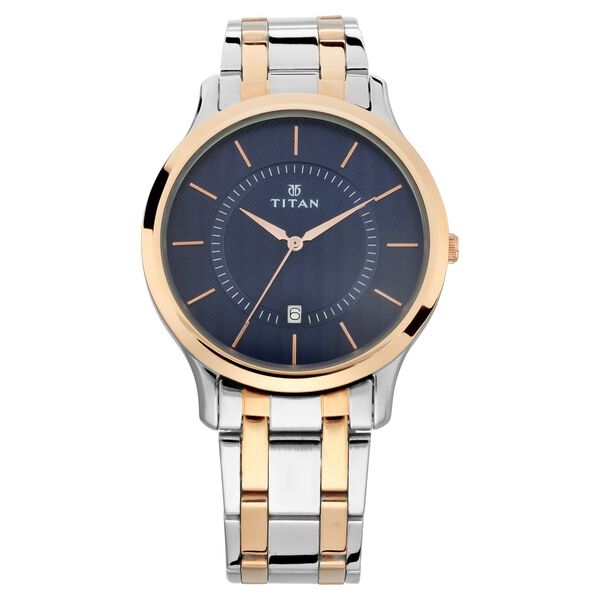 Titan Quartz Analog with Date Blue Dial Stainless Steel Strap Watch for Men - image number 0