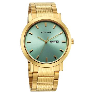 Sonata Utsav Quartz Analog with Day and Date Green Dial Stainless Steel Strap Watch for Men