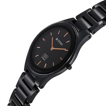 Titan Edge Ceramic Quartz Analog Black Dial Black Ceramic Strap Watch For Women