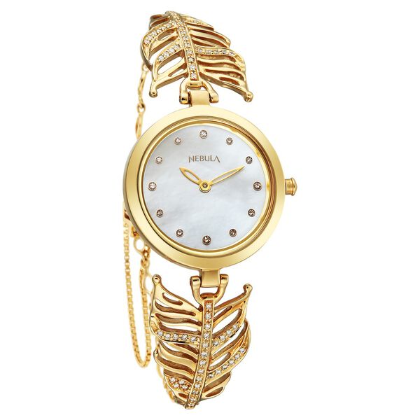 Titan Nebula Ashvi 18 KT Gold Quartz Analog White Mother Of Pearl Dial 18KT Gold Bracelet Watch For Women - image number 1