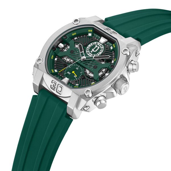 Police Multifunction Green Dial Green Color Silicone Strap Watch For Men - image number 3
