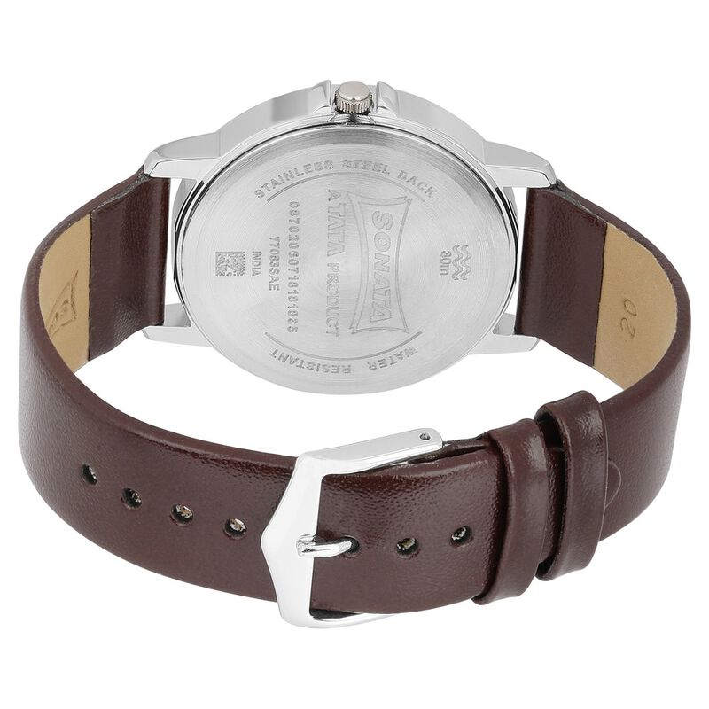 Sonata Quartz Analog Brown Dial Leather Strap Watch for Men - image number 4