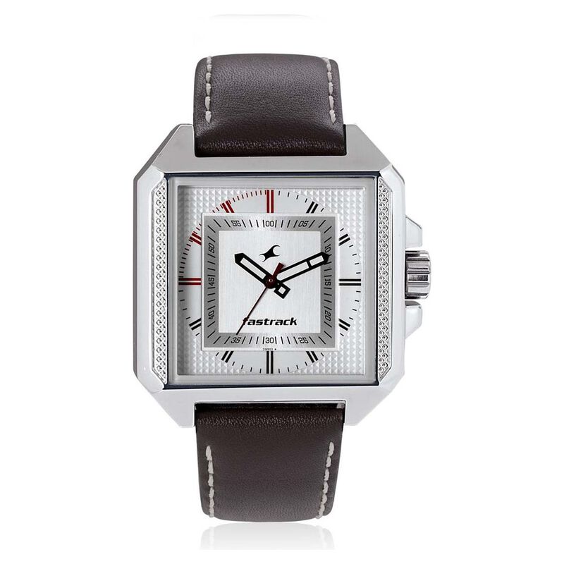 Fastrack Quartz Analog Silver Dial Leather Strap Watch for Guys
