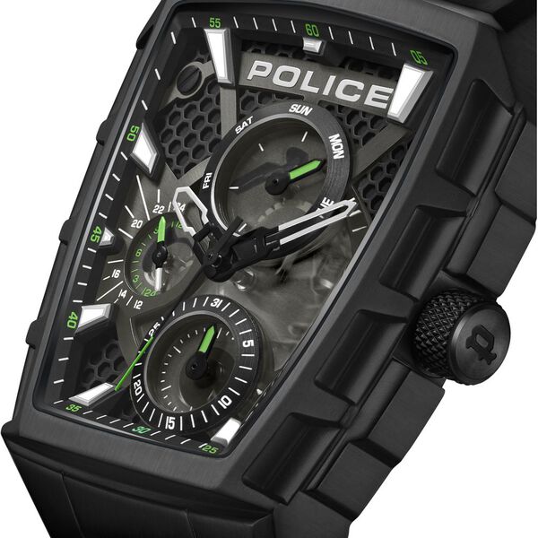 Police Multifunction Black Dial Black Color Silicone Strap Watch For Men - image number 4
