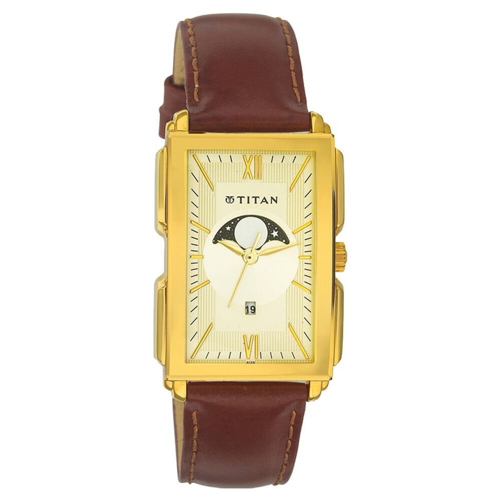 Buy Online Titan Moonphase Dial Quartz Leather Strap watch for Men nf1485yl04 Titan