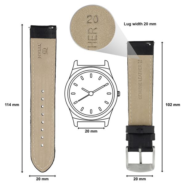 20 mm Black Genuine Leather Strap for Men - image number 1
