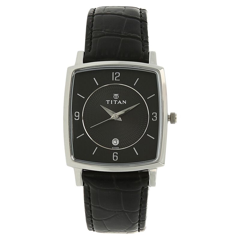 Titan Quartz Analog with Date Black Dial Leather Strap Watch for Men