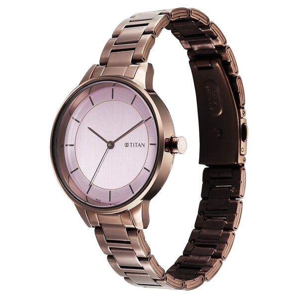 Titan Razzle Dazzle Quartz Analog Pink Dial Brown Stainless Steel Strap Watch For Women - image number 2